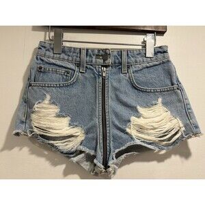 Carmar Shorts Helen Full Zip Front Back Denim Light Wash Y2K Streetwear size 25